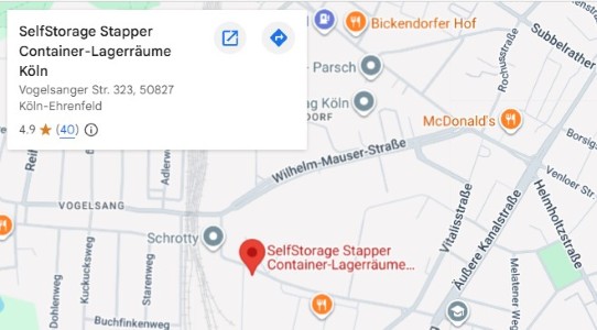 SelfStorage Stapper - Köln - Karte